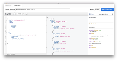 A screenshot of an Artsy GraphQL request